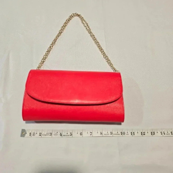 Red Clutch Purse with Gold Chain Strap - Picture 8 of 13